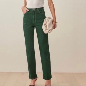 Reformation jeans cowboy high-rise straight leg jeans in emerald green size 23